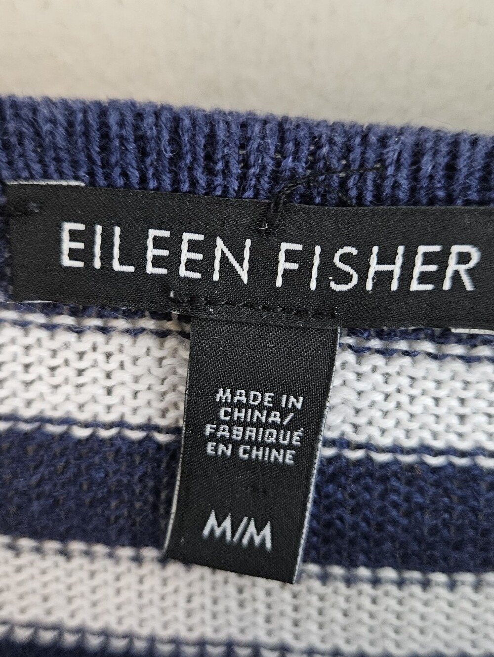 Eileen Fisher Linen Striped Top Sweater Scoop Neck Long Sleeve Navy White M - Picture 6 of 6